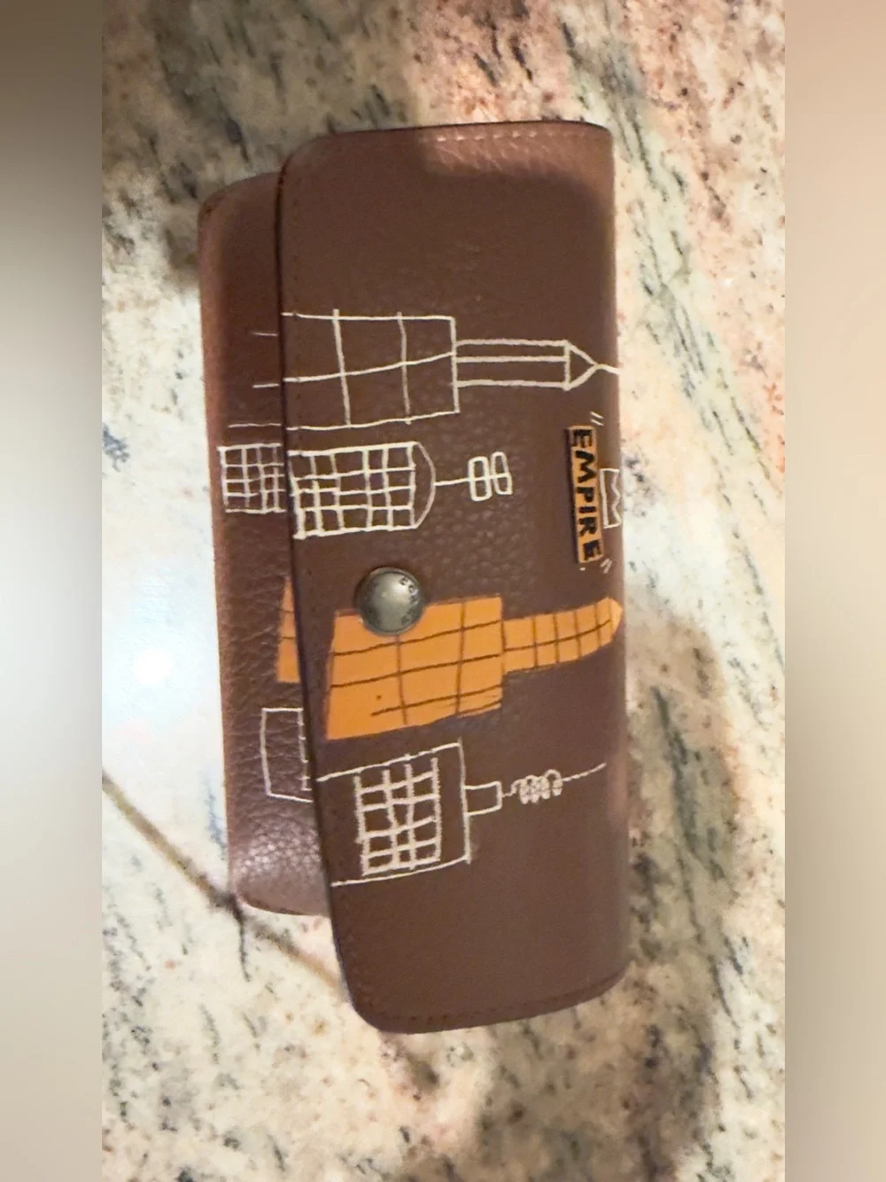 Coach x Basquiat Brown Leather Key Case with City Graphic